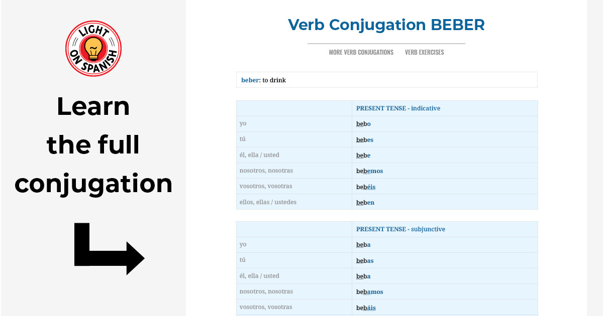 verb-conjugation-beber-light-on-spanish